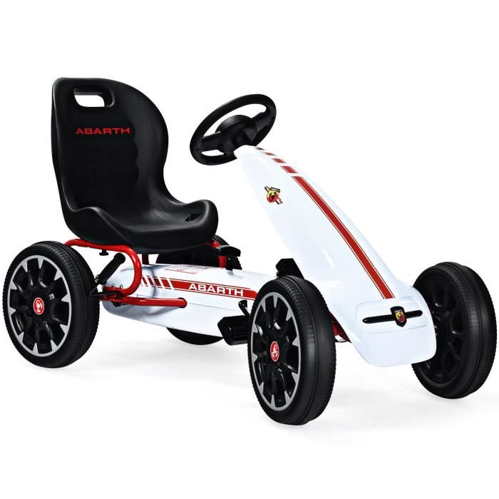 GIANTEX Kart à Pédales d’Extérieur pour Enfants, Go-Kart avec Siège Réglable, Frein à Main et Levier de Vitesse, Blanc