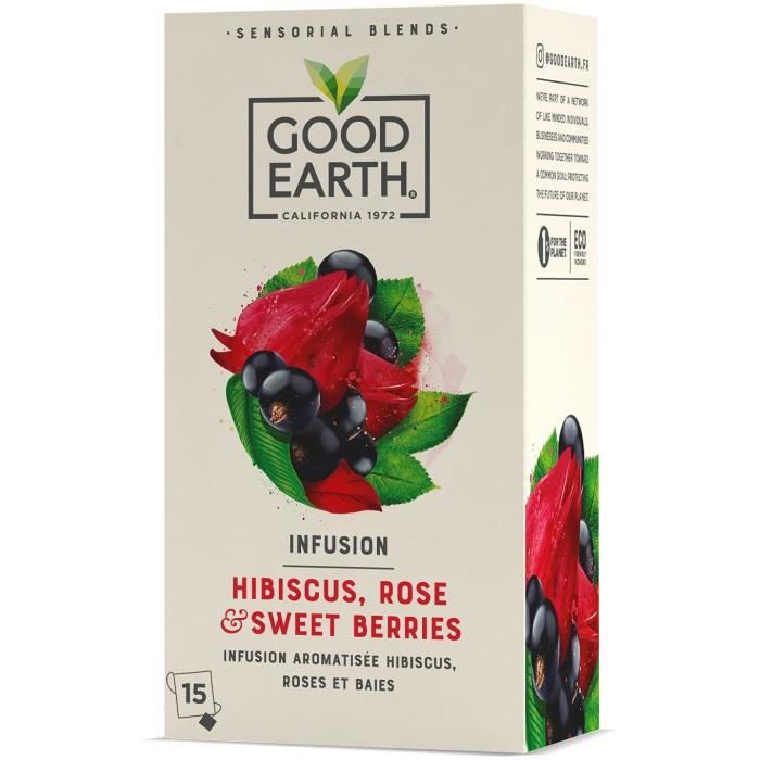 Infusion - Earth Good Aromatisée Hibiscus Roses Baies- Pack 5 Boîtes 15 Sachets