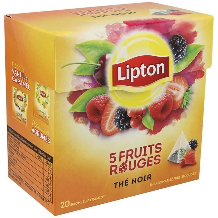LIPTON Thé Noir 5 fruits rouges - 20 Sachets pyramide