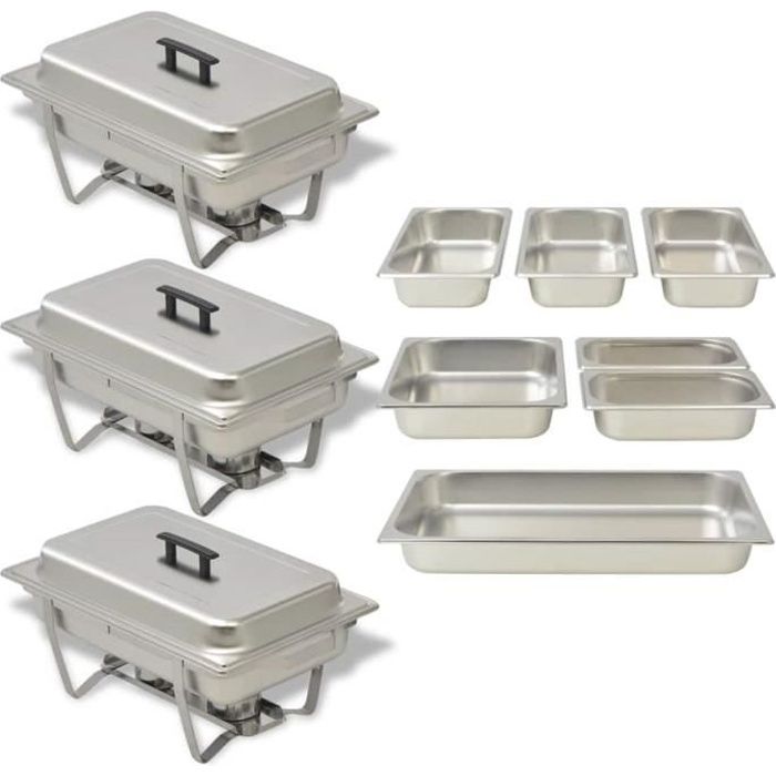 Ensemble de chauffe-plats Chauffe-repas Appareils de maintien au chaud 3 pcs Acier inoxydable