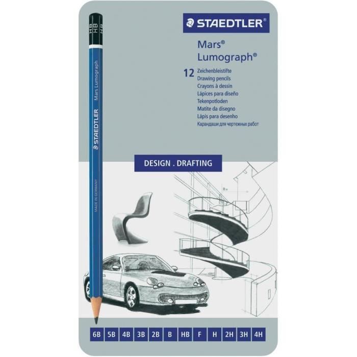 STAEDTLER Boîte Métal 12 Crayons Graphite Assortis