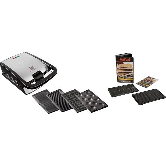 Tefal sw854d16 Appareil a croque-monsieur (Noir, Acier inoxydable) & Coffret Snack Collection de 2 plaques gaufrettes + livr