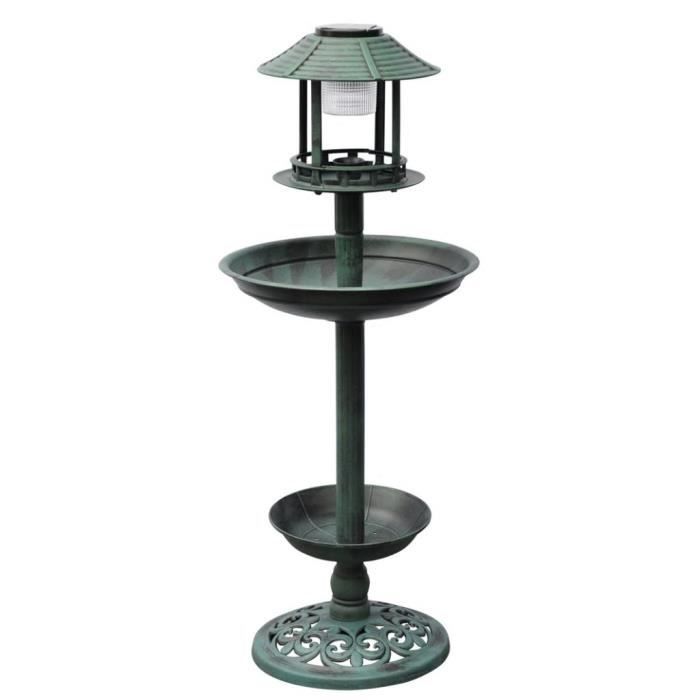 Fontaine bain d'oiseaux verte avec lampe solaire