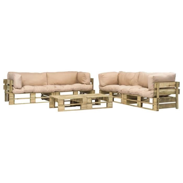 Canapés de jardin palette 6 pcs Coussins sable Bois vert FSC - Meubles/Meubles de jardin/Ensembles de meubles d'extérieur - Beige -