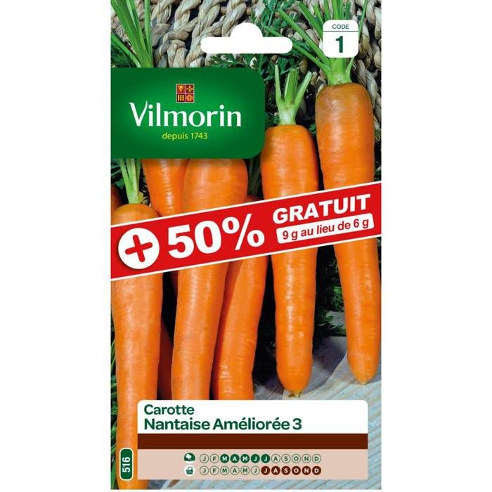 Sachet graines Carotte Nantaise améliorée 3 50% GRATUIT