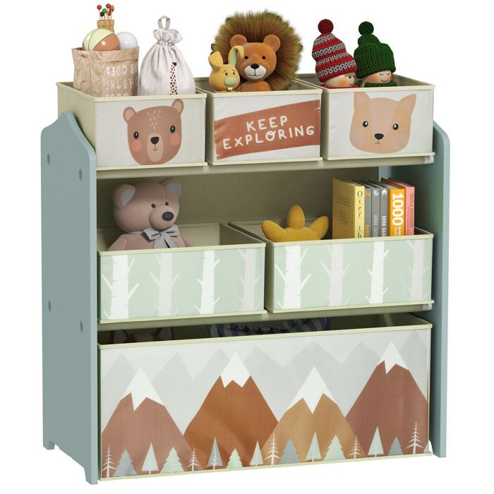 Meuble de rangement enfant ZONEKIZ avec 6 boîtes amovibles en tissu non tissé Organisateur de jouets étagère 63L x 30l x 66H cm Meuble de rangement enfant ZONEKIZ avec 6 boîtes amovibles en tissu non tissé Organisateur de jouets étagère 63L x 30l x 66H cm