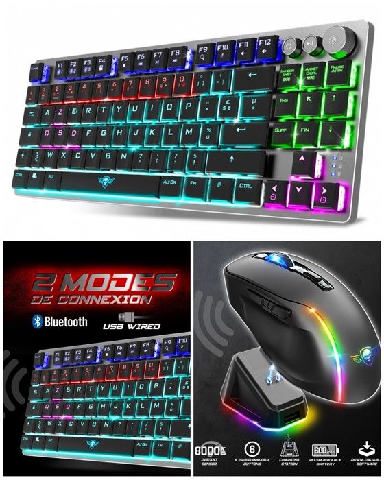 Spirit Of Gamer Souris sans fil - ELITE M50 - 8000 DPI - 6 boutons programmables - Clavier mécanique - RGB