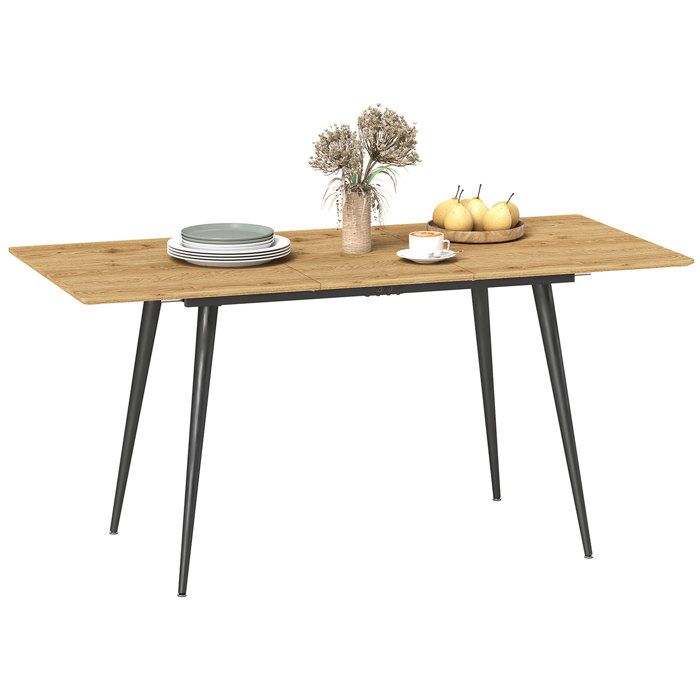 Table à manger - HOMCOM - pliante et extensible 120-160 cm - jusquà 6 à 8 personnes - pieds en acier - naturel