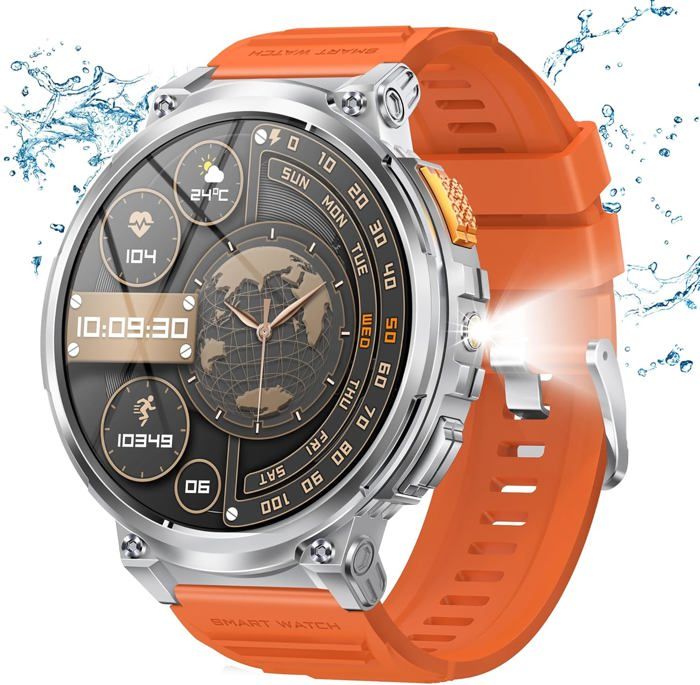 Montre Connectée Homme Sport Cantaos - Écran 1.8" HD - Bluetooth Appels - 120 Modes Sport - Étanche 3ATM - 1100mAh - Fréquence Cardiaque & SPO2 - 3