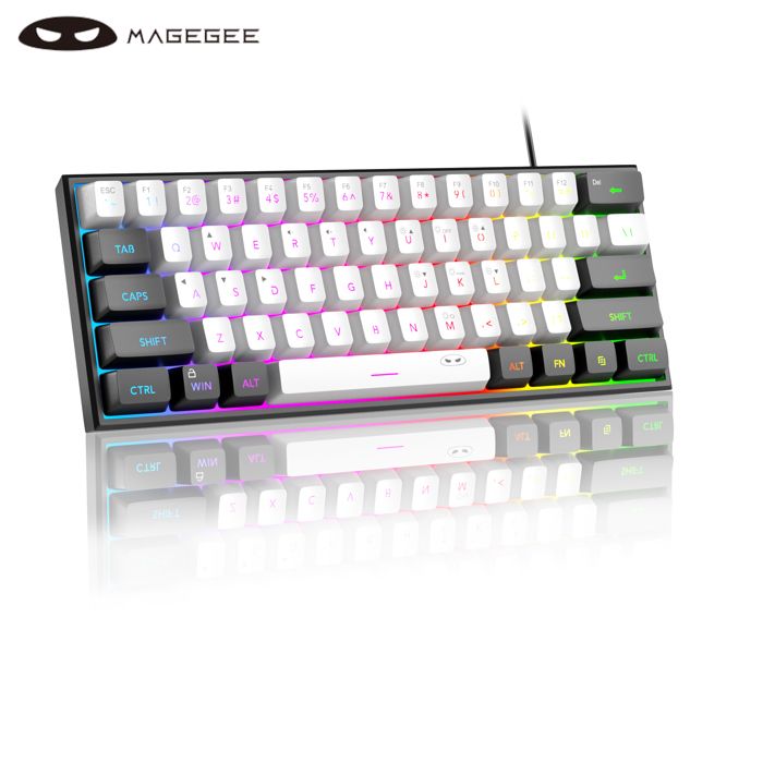 60% clavier filaire Compact 61 touches rétro-éclairage rvb petit ordinateur de bureau Portable clavier à membrane pour(Black White)