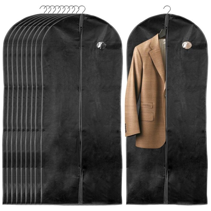 Housse à Vêtements Suspendue 60x120 Cm - Imperméable, Avec Fenêtre Transparente, Pour Costumes, Robes, Manteaux (noire)