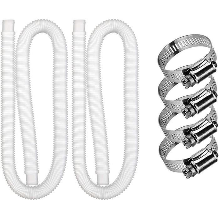 4 Pièces Tuyau Piscine 32mm Blanc 150cm Avec 8 Pinces Métalliques - Tuyau Rechange Pompe Filtre Hors Sol