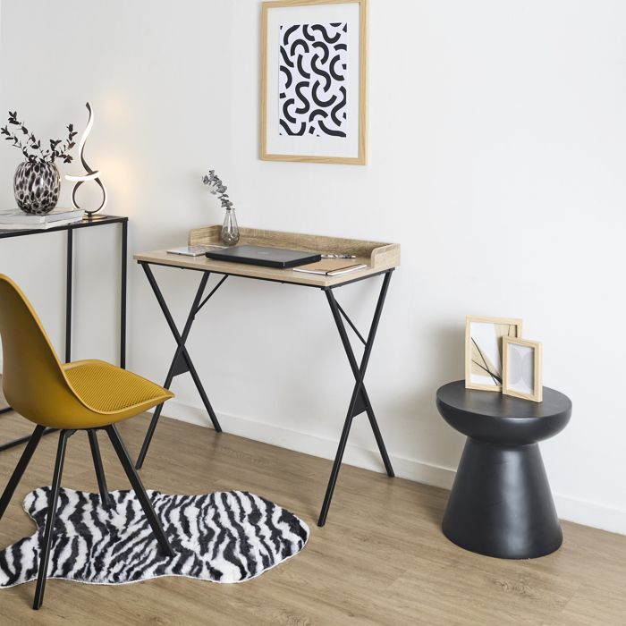 Bureau - HOME DECO FACTORY - LOKA - Effet Bois Clair - Structure Métal Noir