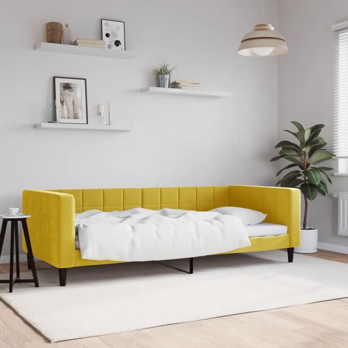 Prix Bas - 1 personne/1 place - Structure/ Lit de repos (Lattes robustes) jaune 90x200 cm velours @BYJ2955557