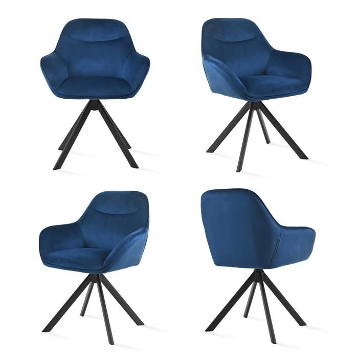 GOEURVANT Lot de 4 Chaises de Salle à Manger Pivotantes 360° avec Accoudoirs Chaises Design Ergonomique Pieds Métal Bleu