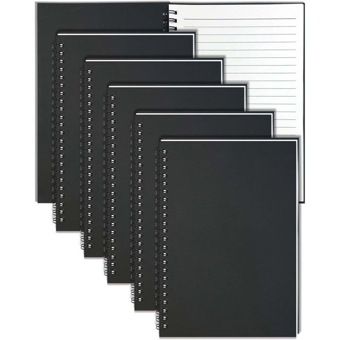 JIANTA Carnet A5 Spirale 320 Pages Ligné Noir - Cuir Synthétique Coins Dorés, Papier 100g/m², Double Spirale + Poche + Index