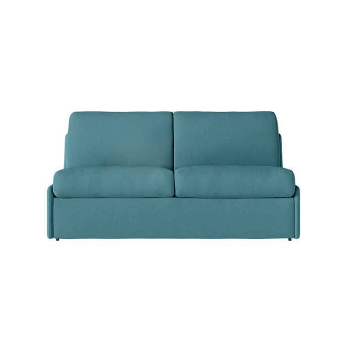 Canapé convertible express 3 places AGATHE couchage quotidien 160x190cm sans accoudoirs en tissu bleu canard - Matelas 13cm