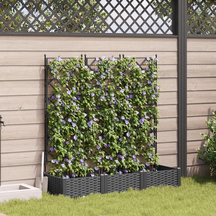 Jardinière avec Treillis 3 pcs Noir 120x40x125.5 cm