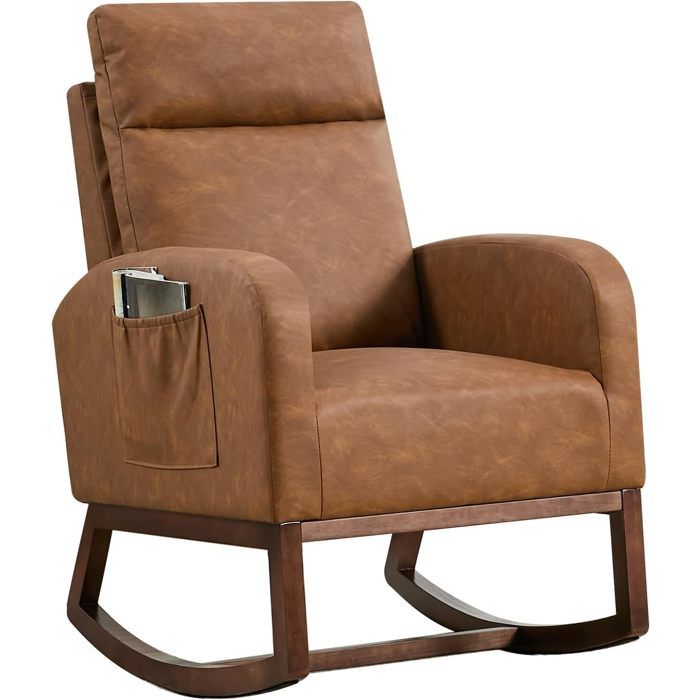 Fauteuil à Bascule-Fauteuil de Relaxation-pieds en bois massif -Style Scandinave -Salon-Chambre-MARRON