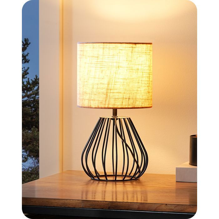 EDISHINE Lampe de Chevet Abat-jour en Lin Beige E14 Ampoule LED Incluse de 2700K Blanc Chaud Moderne pour Chambre Bureau Salon