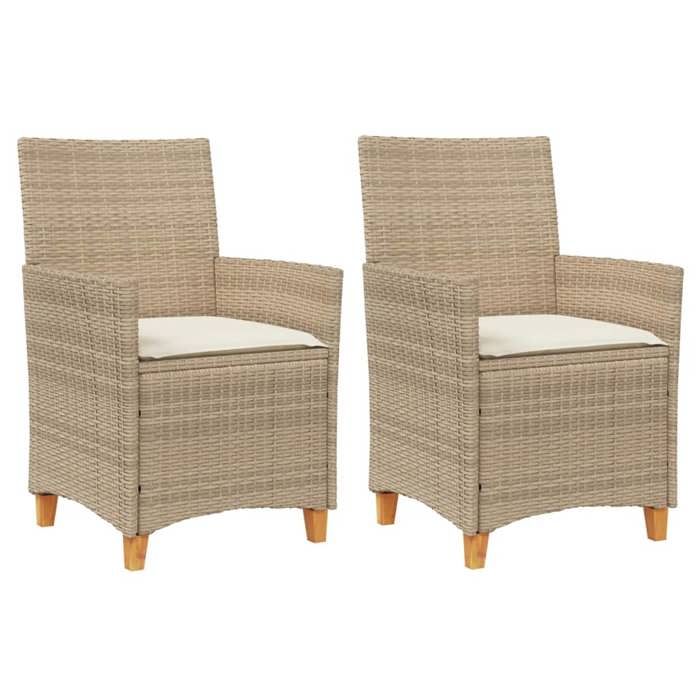 RebaisChaises de jardin - Siège avec Accoudoirs 1 place - coussins lot de 2 beige Résine tressée - bois CL983284