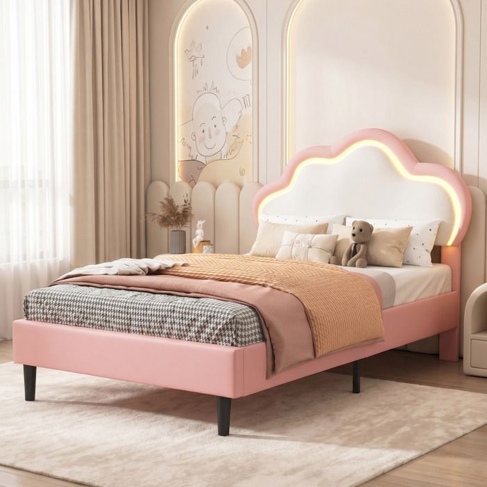 Lit enfant - LUMINARIX - Magical Girl - 90x200 cm - LED intégrée - Tête de lit arc-en-ciel