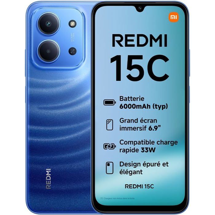 XIAOMI Redmi 15C Smartphone 4+246Go écran 6 9 Pouces 120Hz Design 7 99 mm MediaTek Helio G81 Ultra Batterie 6000 mAh Chargeur Non Inclus Version Française + de Garantie