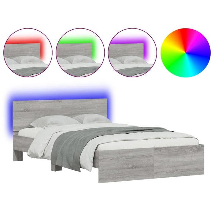 “Winter SaleTOP Chambre Structure de lit Contemporain 2 personnes Gris - Cadre de lit avec tête de lit et LED sonoma gris