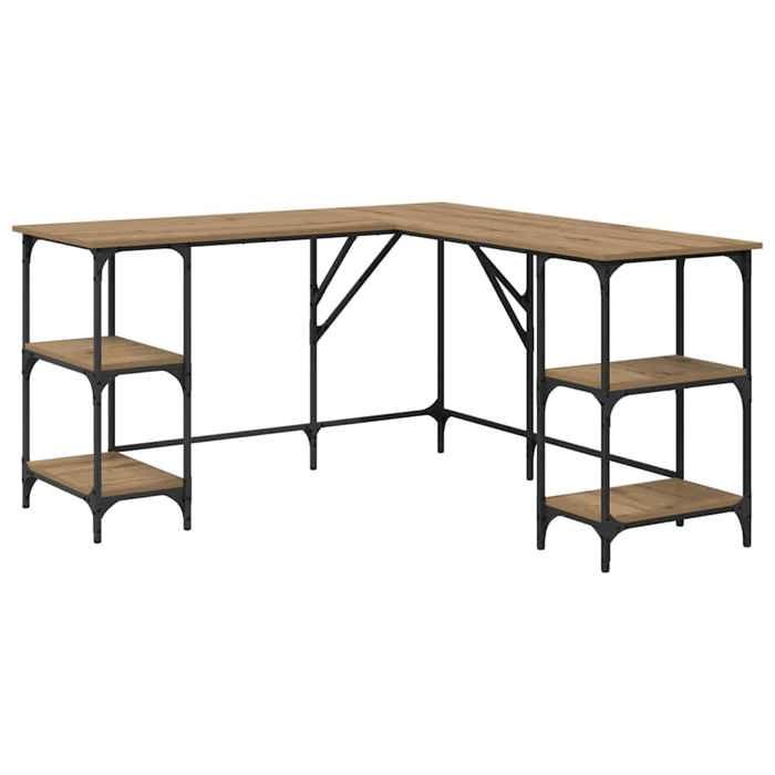 Bureau dangle en L - GKO - Chêne artisanal - Bois dingénierie - 139x139x75 cm - 4 étagères - Grand espace de stockage