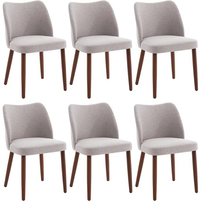6 PCS Chaises de Salle à Manger en Cuir Dossier Volumé et Pieds en Bois - Chaises Cuisine Salon avec Coussins Épais GRIS