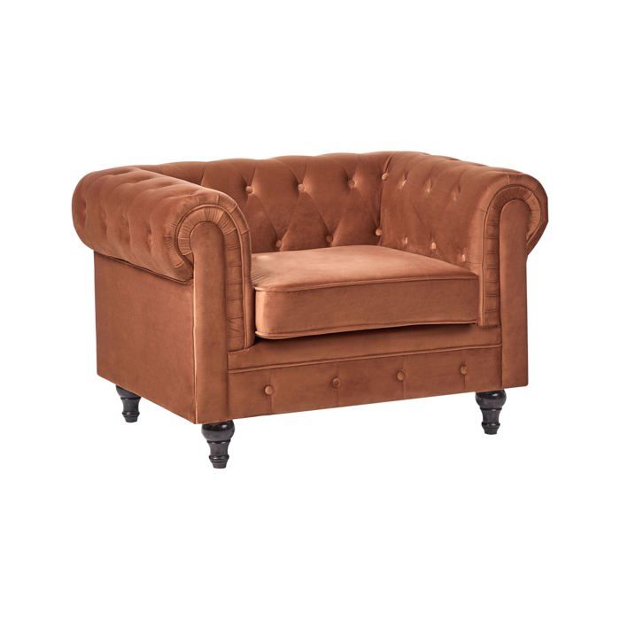 Fauteuil CHESTERFIELD Velours Marron doré