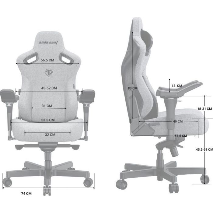 Anda Seat Kaiser 3 PRO XL - Fauteuil gaming tissu gris charge 200 kg