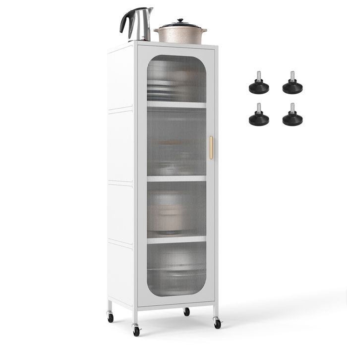 COSTWAY Commode à 5 Niveaux avec Front en Verre Trempé Rayé Étagères Réglables pour Salle à Manger Salle de Bain Salon Blanc COSTWAY Commode à 5 Niveaux avec Front en Verre Trempé Rayé Étagères Réglables pour Salle à Manger Salle de Bain Salon Blanc