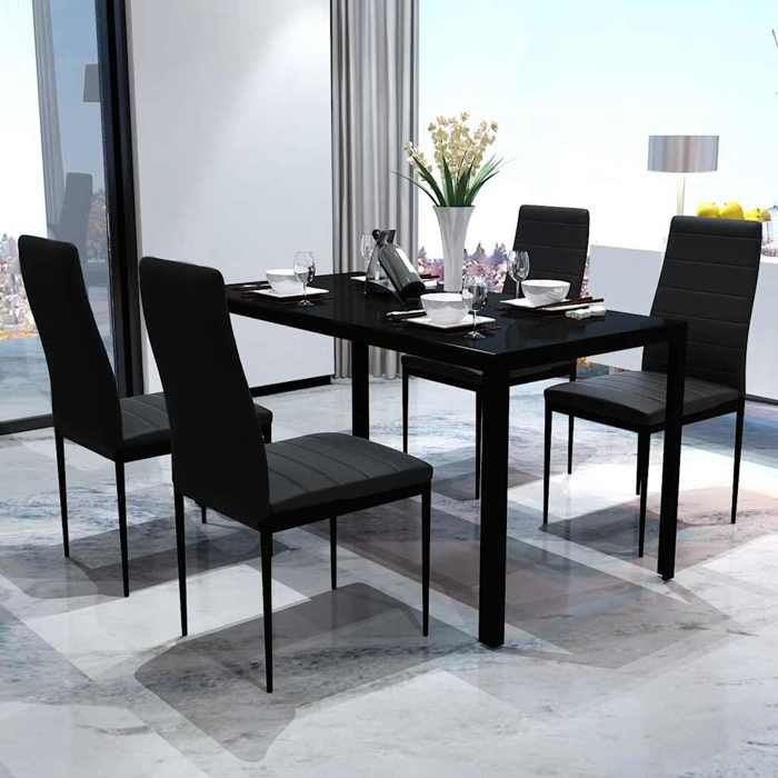 Promotion mars * Chaises et Table de salonSOLDES CHICNoir Ensemble de table pour salle à manger cinq pcs - Construction Solide -