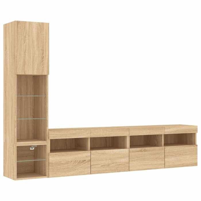En PromotionUnités murales TV avec LED - CLOUD - Meuble Télé suspendue - CABINET/BANC TV - 4 pcs chêne sonoma - Bois dingénierie