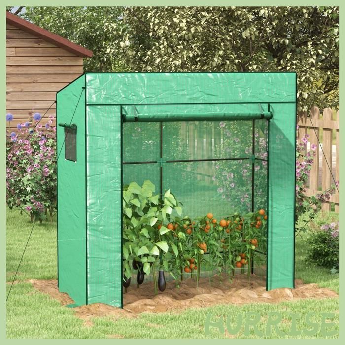 Cocosity 196L X 77L X 197/178H Cm Serre De Jardin Murale Adossée Avec 1 Porte Enroulable Bâche Pe Renforcée 2 Fenêtres Dim