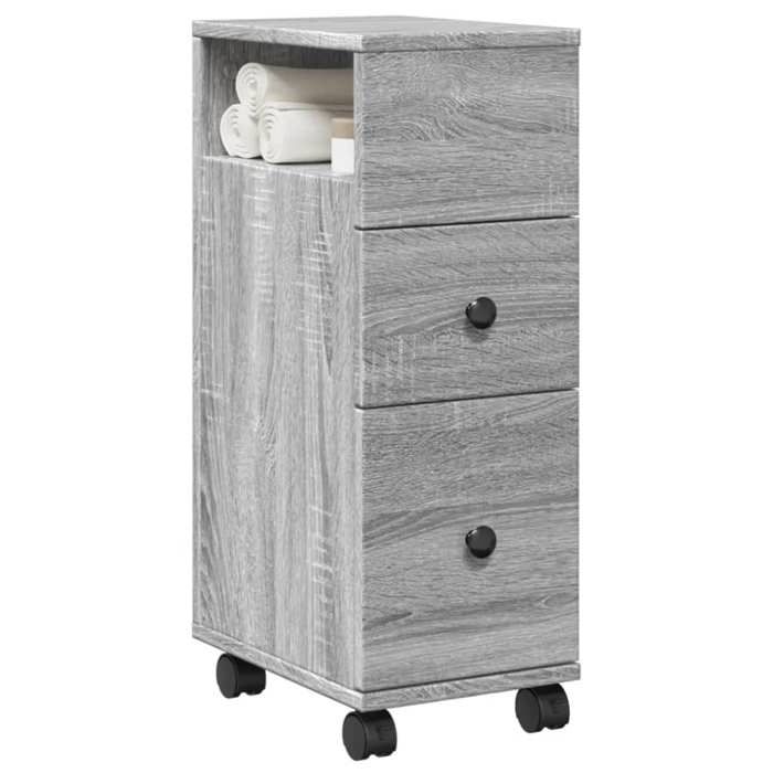 Casier de rangement Gris - Meuble étroit de salle de bain - à roulettes - sonoma gris 23x33x65 cm A16497