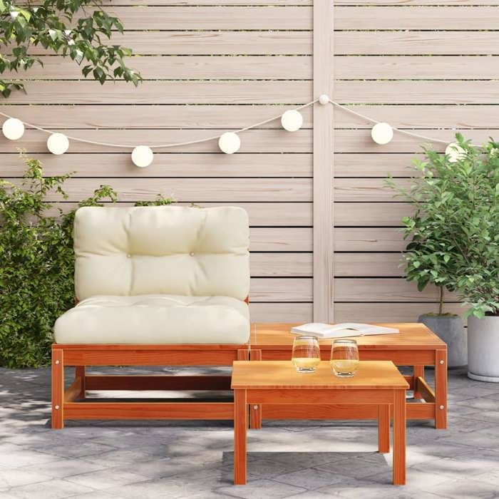 Brun Siège de jardin -  Canapé de jardin - sans accoudoirs - avec coussins - et repose-pieds - C4238