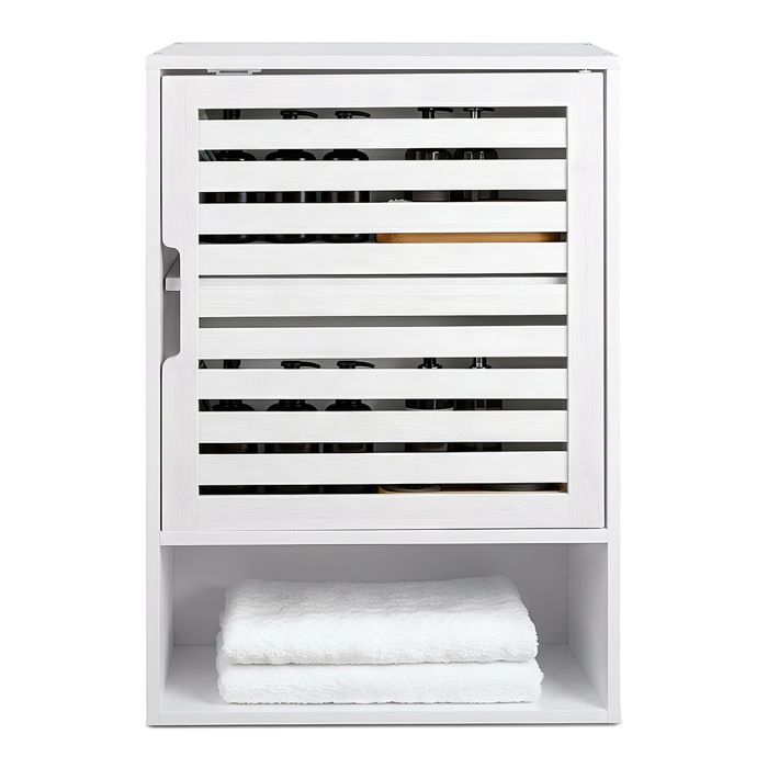 Armoire Murale de Salle de Bain en Bambou avec Porte 40×20×60cm Meuble de Rangement pour Salon Salle de Bains Cuisine Entrée