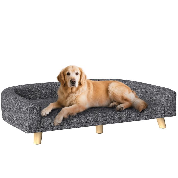 Canapé chien - PawHut - lit avec coussin déhoussable lavable design scandinave - bois polyester - 98x67x25cm - gris foncé Canapé chien - PawHut - lit avec coussin déhoussable lavable design scandinave - bois polyester - 98x67x25cm - gris foncé
