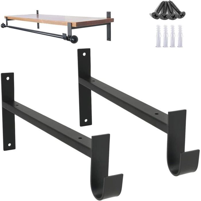 Lot de 2 supports de tringle de placard supports détagère robustes supports muraux pour tringle de placard noirs 20 cm