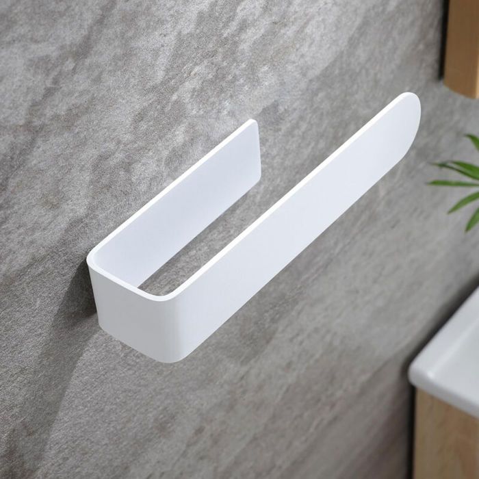 Porte-serviettes mural autocollant blanc en forme de U barre et anneau porte-serviettes en acrylique peu encombrant pour salle de