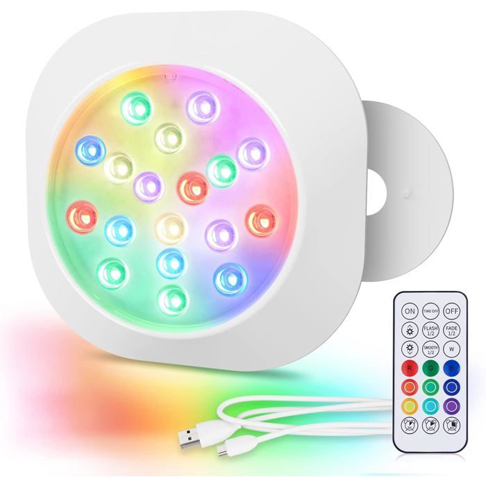 Lampe LED submersible rechargeable RGBW 14 cm - Étanche IP68 télécommandée magnétique - Pour piscines hors sol jacuzzis et bois