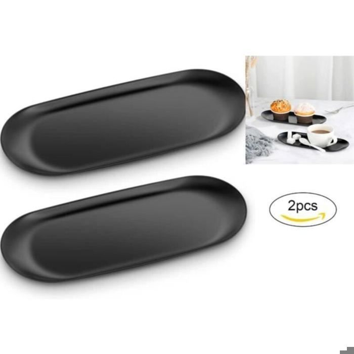 Assiettes de service ovales en acier inoxydable noir – Lot de 2 (23 x 95 cm)