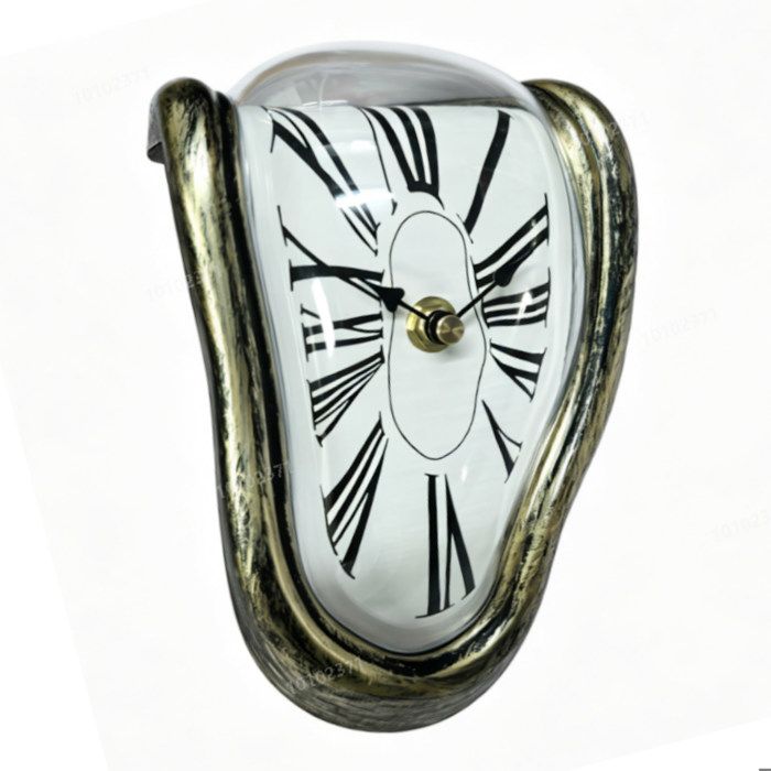 Relaxdays Horloge de table style Salvador Dalí aspect fondu à piles bronze pour bords de table et détagère