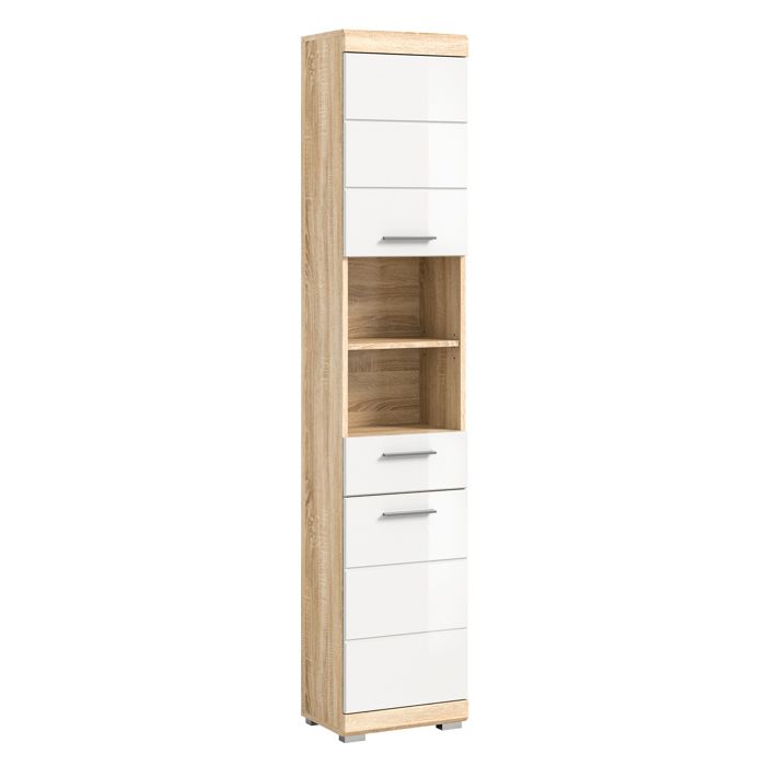 [en.casa] Colonne de salle de bain Scout chêne Sonoma clair et blanc brillant 37 x 31 x 191 cm