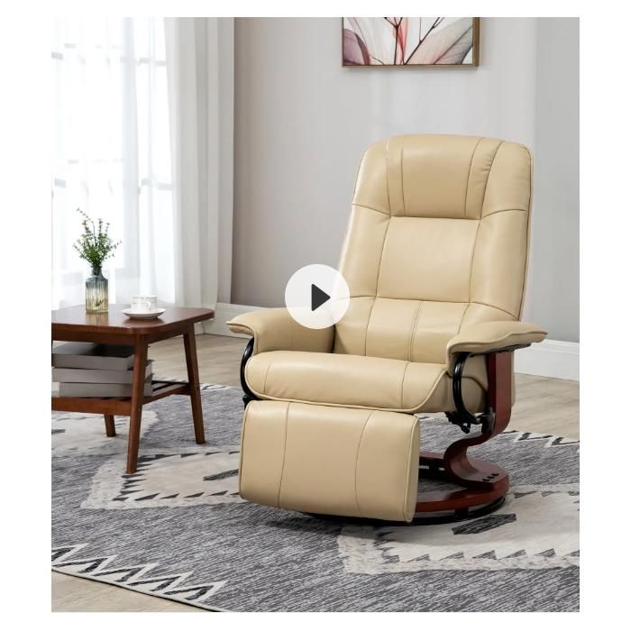 Fauteuil Relax Pivotant 360° Dossier Inclinable 145° Repose-Pieds Manuel - TCQPZ - en Simili Cuir Blanc Crème