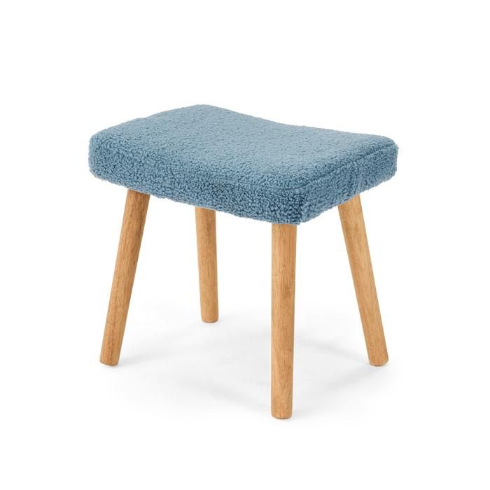 GOEURVANT Repose-Pied Salon Scandinave Tissu Teddy Bleu Tabouret Bas Pouf de Maquillage Rembourré Pieds en Bois