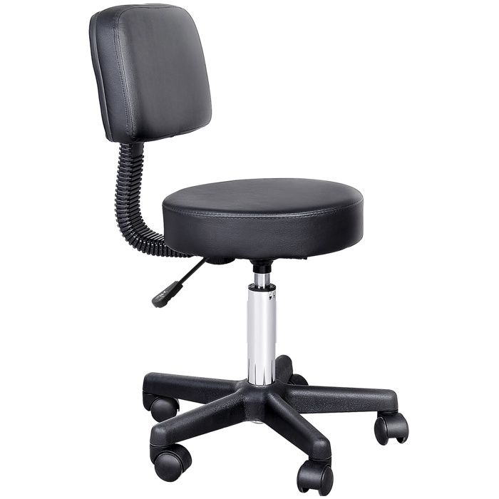 SENVIRO tabouret roulant de travail pivotant avec dossier réglable en hauteur 43 à 55 cm revêtement PU 5 roulettes noir