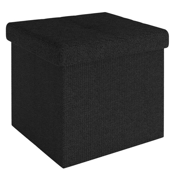 Pouf coffre de rangement pliable noir 38 x 38 x 38 cm - tabouret cube en tissu couvercle assise et repose-pieds
